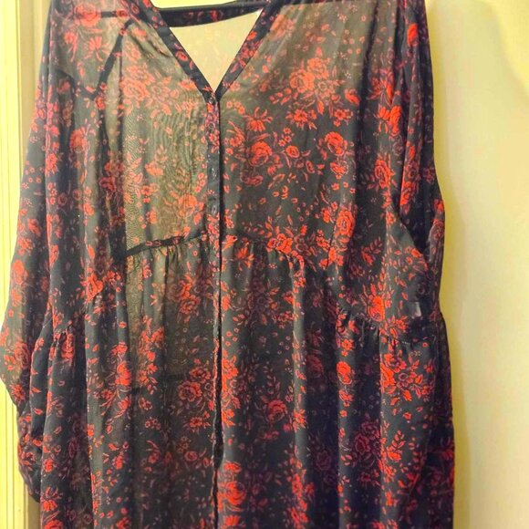 Black Blouse with Red Roses - Picture 1 of 5